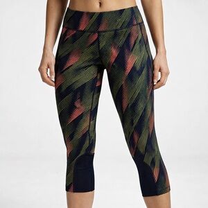 Nike Women's Green and Pink Patterned Capris